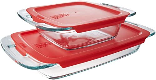 Pyrex Easy Grab Glass Food Bakeware and Storage Containers (4-Piece Set, BPA Free Lids)