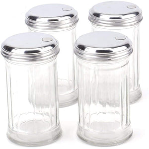 Tebery 4 Pack Stainless Steel Flip Cap Glass Sugar Dispenser/Pourer/Shaker,12 ounce