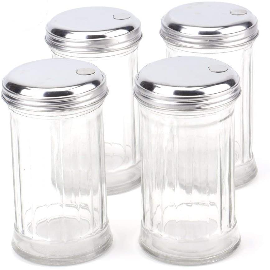 Tebery 4 Pack Stainless Steel Flip Cap Glass Sugar Dispenser/Pourer/Shaker,12 ounce