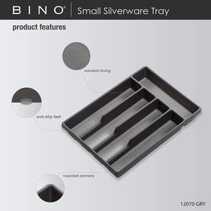 BINO 5-Slot Silverware Organizer - Grey, Small - Utensil Drawer Organizer with Soft Grip Lining