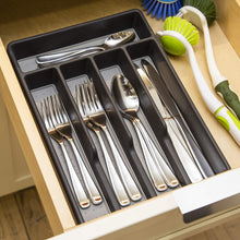 Load image into Gallery viewer, BINO 5-Slot Silverware Organizer - Grey, Small - Utensil Drawer Organizer with Soft Grip Lining
