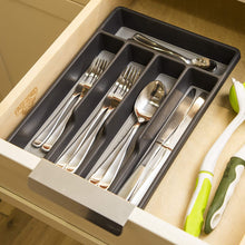 Load image into Gallery viewer, BINO 5-Slot Silverware Organizer - Grey, Small - Utensil Drawer Organizer with Soft Grip Lining
