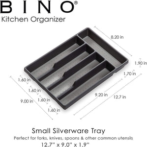 BINO 5-Slot Silverware Organizer - Grey, Small - Utensil Drawer Organizer with Soft Grip Lining